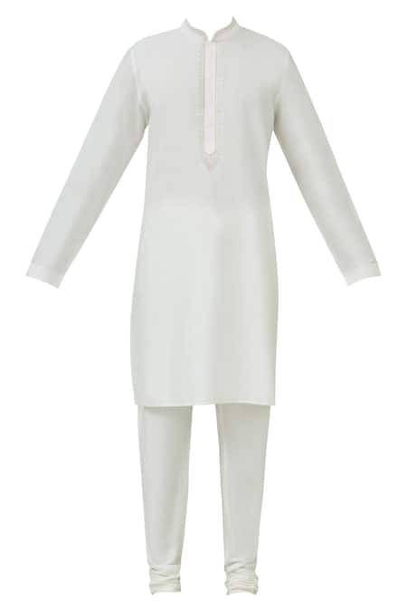 Buy_Vanshik_White Silk Bundi Kurta Set _Online_at_Aza_Fashions