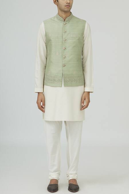 Vanshik_White Silk Bundi Kurta Set _Online_at_Aza_Fashions
