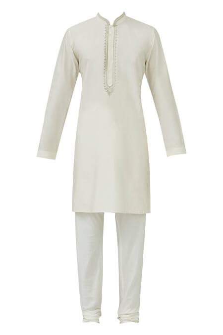 Buy_Vanshik_White Silk Bundi Kurta Set _Online_at_Aza_Fashions