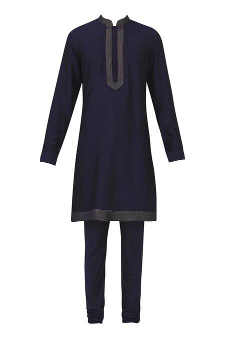 Buy_Vanshik_Blue Silk Bundi Kurta Set _Online_at_Aza_Fashions