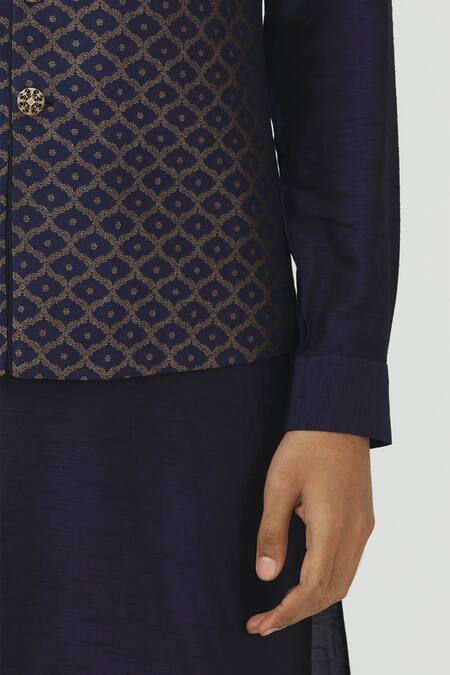 Vanshik_Blue Silk Bundi Kurta Set _at_Aza_Fashions