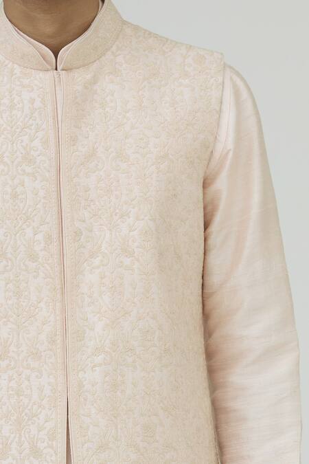 Vanshik_White Silk Bundi Kurta Set _at_Aza_Fashions