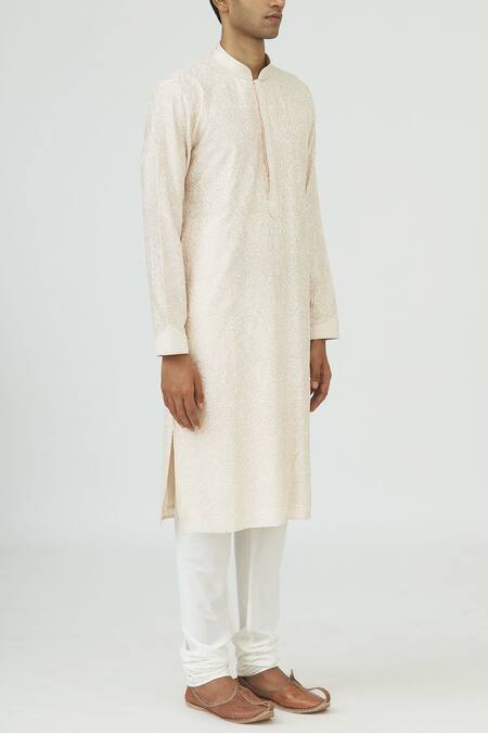 Vanshik Off White Chanderi Silk Kurta Set Online at Aza Fashions Vanshik_Off White Chanderi Silk Kurta Set _Online_at_Aza_Fashions