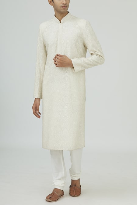 Vanshik Off White Chanderi Silk Kurta Set 