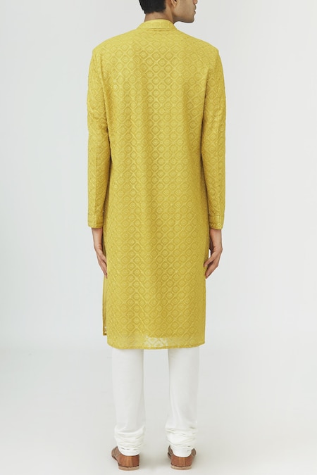 Shop Vanshik Yellow Georgette Embroidered Kurta Set at Aza Fashions Shop_Vanshik_Yellow Georgette Embroidered Kurta Set _at_Aza_Fashions