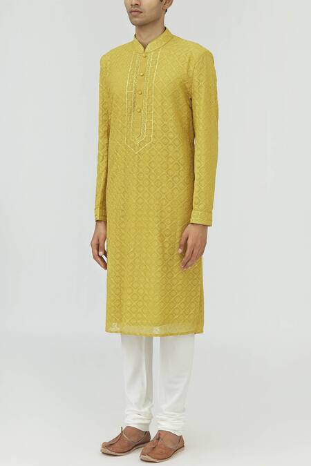 Vanshik Yellow Georgette Embroidered Kurta Set Online at Aza Fashions Vanshik_Yellow Georgette Embroidered Kurta Set _Online_at_Aza_Fashions