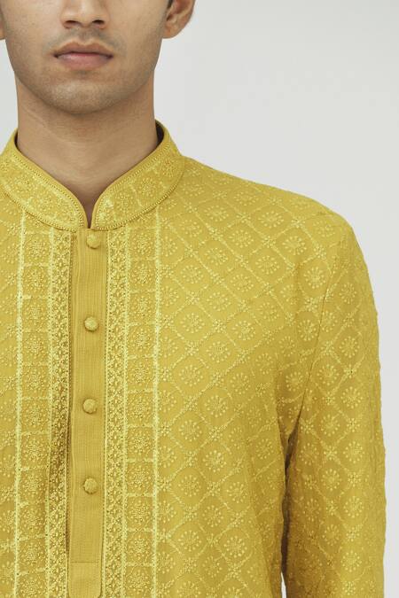 Vanshik Yellow Georgette Embroidered Kurta Set at Aza Fashions Vanshik_Yellow Georgette Embroidered Kurta Set _at_Aza_Fashions
