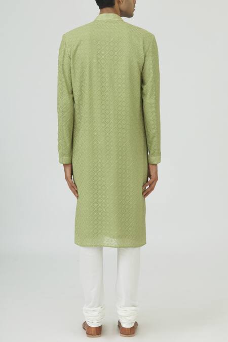 Shop Vanshik Green Georgette Embroidered Kurta Set at Aza Fashions Shop_Vanshik_Green Georgette Embroidered Kurta Set _at_Aza_Fashions