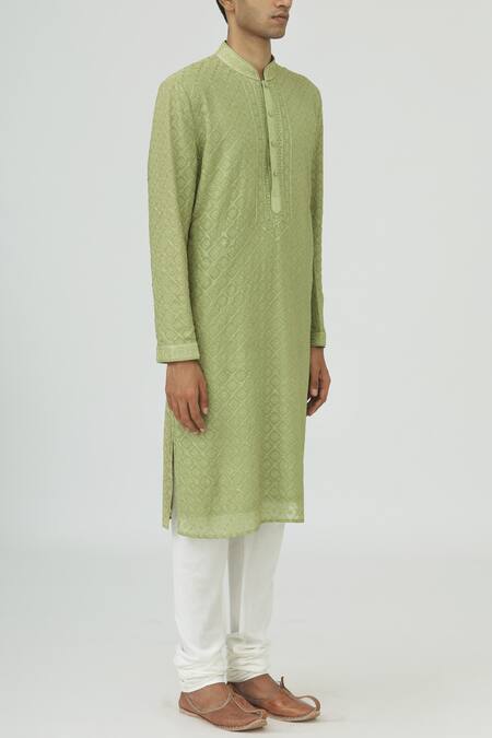 Vanshik Green Georgette Embroidered Kurta Set Online at Aza Fashions Vanshik_Green Georgette Embroidered Kurta Set _Online_at_Aza_Fashions