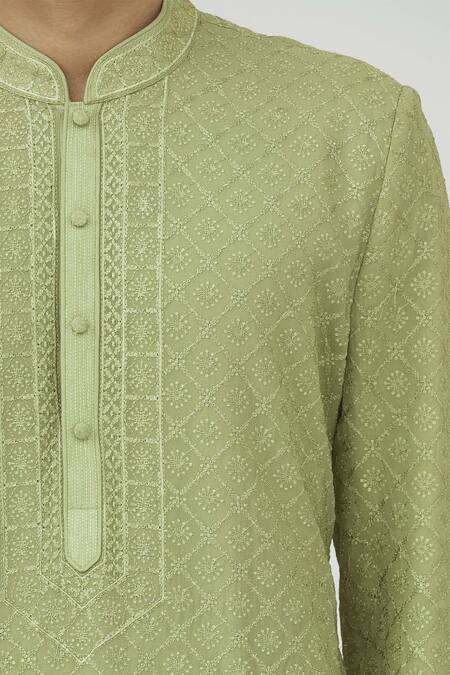 Vanshik Green Georgette Embroidered Kurta Set at Aza Fashions Vanshik_Green Georgette Embroidered Kurta Set _at_Aza_Fashions
