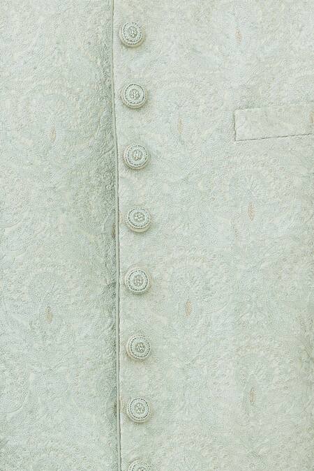 Buy_Vanshik_Green Raw Silk Embroidered Sherwani Set 