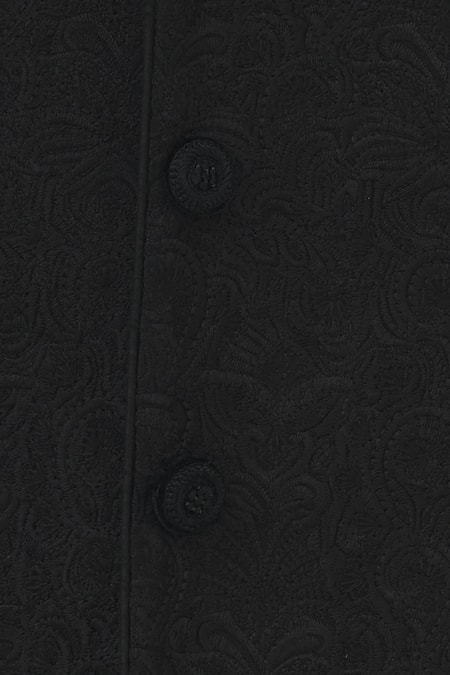 Vanshik Black Raw Silk Embroidered Bandhgala Set at Aza Fashions Vanshik_Black Raw Silk Embroidered Bandhgala Set _at_Aza_Fashions