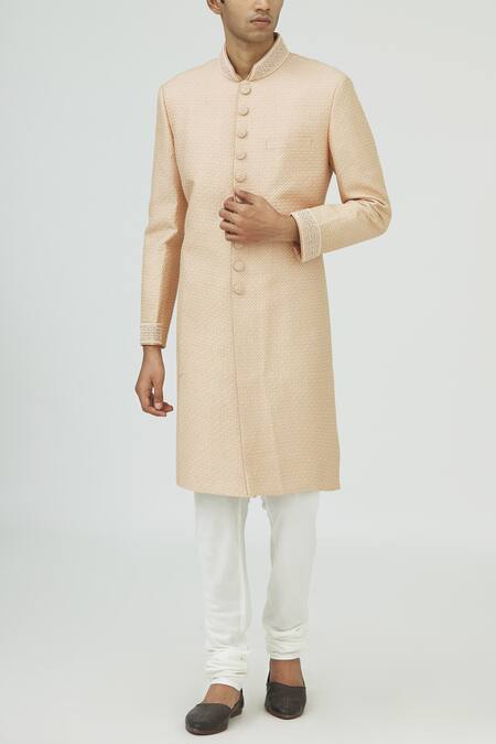 Vanshik Pink Jacquard Silk Sherwani Set 