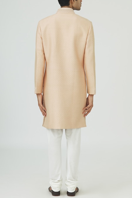 Shop Vanshik Pink Jacquard Silk Sherwani Set at Aza Fashions Shop_Vanshik_Pink Jacquard Silk Sherwani Set _at_Aza_Fashions