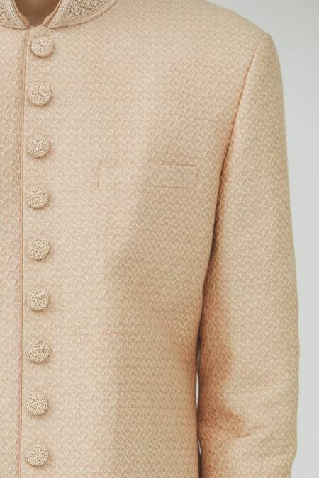 Vanshik Pink Jacquard Silk Sherwani Set at Aza Fashions Vanshik_Pink Jacquard Silk Sherwani Set _at_Aza_Fashions