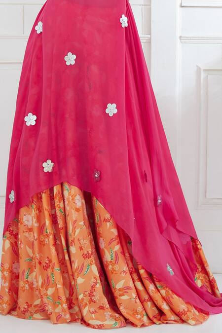 Buy Mandira Wirk - Indian Pink Chanderi, Chiffon Satin Round Printed Kurta Lehenga Set Online at Aza Fashions Buy_Mandira Wirk - Indian_Pink Chanderi, Chiffon Satin Round Printed Kurta Lehenga Set _Online_at_Aza_Fashions
