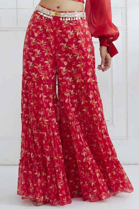 Buy Mandira Wirk - Indian Red Organza, Chanderi Sharara Pant Set Online at Aza Fashions Buy_Mandira Wirk - Indian_Red Organza, Chanderi Sharara Pant Set _Online_at_Aza_Fashions