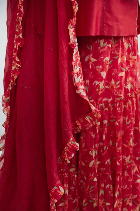 Buy_Mandira Wirk - Indian_Red Chanderi Round Kurta Sharara Set _Online_at_Aza_Fashions