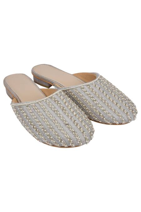 Kkarma Accessories Silver Embroidery Mules