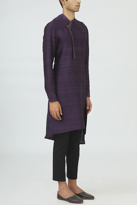 Dhruv Vaish Purple Raw Silk, Terry Cotton Embellished Kurta Set Online at Aza Fashions Dhruv Vaish_Purple Raw Silk, Terry Cotton Embellished Kurta Set_Online_at_Aza_Fashions