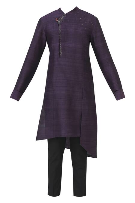 Buy Dhruv Vaish Purple Raw Silk, Terry Cotton Embellished Kurta Set Online at Aza Fashions Buy_Dhruv Vaish_Purple Raw Silk, Terry Cotton Embellished Kurta Set_Online_at_Aza_Fashions