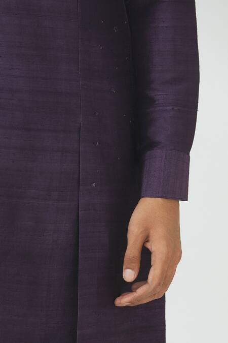 Dhruv Vaish Purple Raw Silk, Terry Cotton Embellished Kurta Set at Aza Fashions Dhruv Vaish_Purple Raw Silk, Terry Cotton Embellished Kurta Set_at_Aza_Fashions