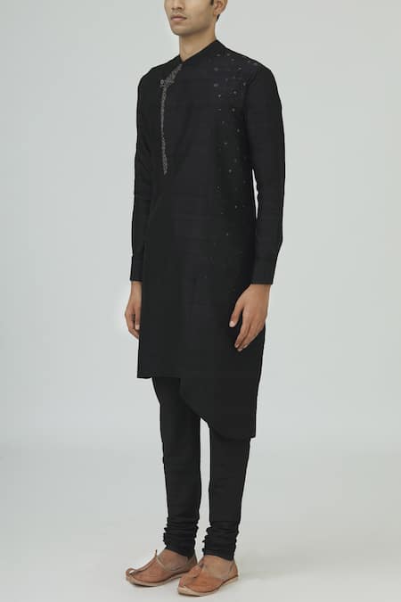 Buy Dhruv Vaish Black Raw Silk, Terry Cotton Embellished Kurta Set Online at Aza Fashions Buy_Dhruv Vaish_Black Raw Silk, Terry Cotton Embellished Kurta Set _Online_at_Aza_Fashions