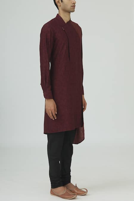 Dhruv Vaish_Maroon Cotton Silk Kurta Set_Online_at_Aza_Fashions