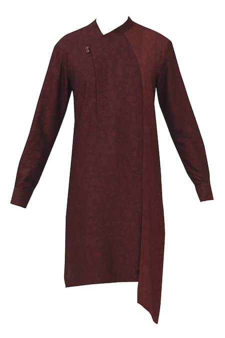 Shop_Dhruv Vaish_Maroon Cotton Silk Kurta Set_Online_at_Aza_Fashions