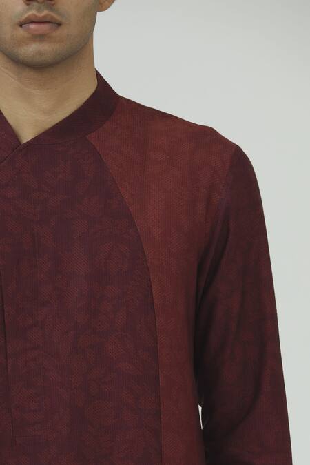 Dhruv Vaish_Maroon Cotton Silk Kurta Set_at_Aza_Fashions