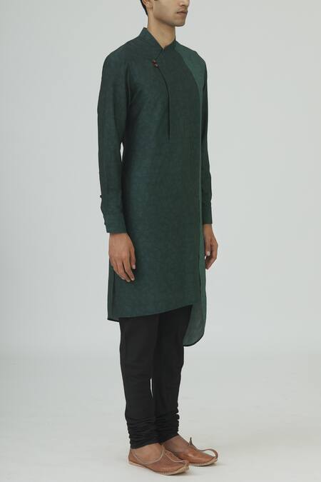 Dhruv Vaish_Green Cotton Silk Kurta Set_Online_at_Aza_Fashions
