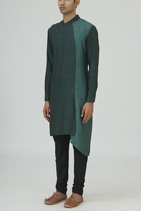 Buy_Dhruv Vaish_Green Cotton Silk Kurta Set_Online_at_Aza_Fashions