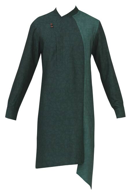 Shop_Dhruv Vaish_Green Cotton Silk Kurta Set_Online_at_Aza_Fashions