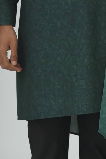 Dhruv Vaish_Green Cotton Silk Kurta Set_at_Aza_Fashions