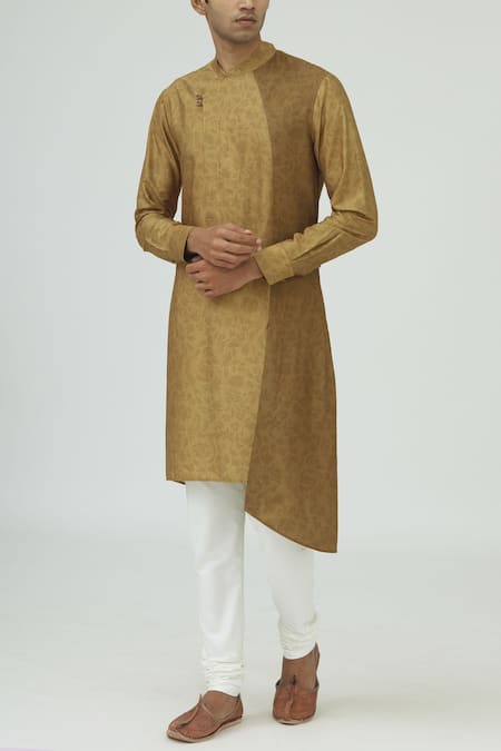 Dhruv Vaish Yellow Cotton Silk Printed Kurta Set