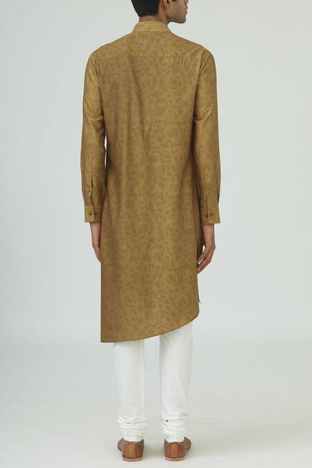 Shop Dhruv Vaish Yellow Cotton Silk Printed Kurta Set at Aza Fashions Shop_Dhruv Vaish_Yellow Cotton Silk Printed Kurta Set_at_Aza_Fashions