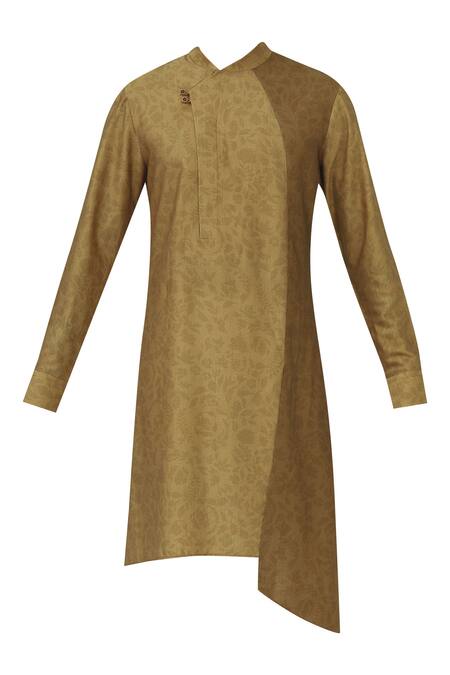 Shop Dhruv Vaish Yellow Cotton Silk Printed Kurta Set Online at Aza Fashions Shop_Dhruv Vaish_Yellow Cotton Silk Printed Kurta Set_Online_at_Aza_Fashions