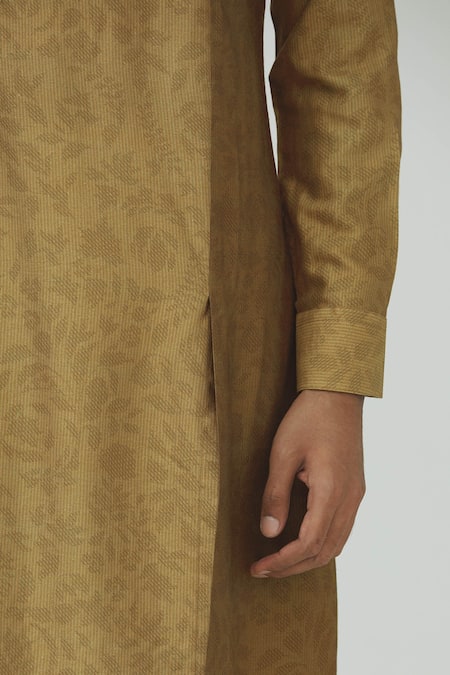 Dhruv Vaish Yellow Cotton Silk Printed Kurta Set at Aza Fashions Dhruv Vaish_Yellow Cotton Silk Printed Kurta Set_at_Aza_Fashions