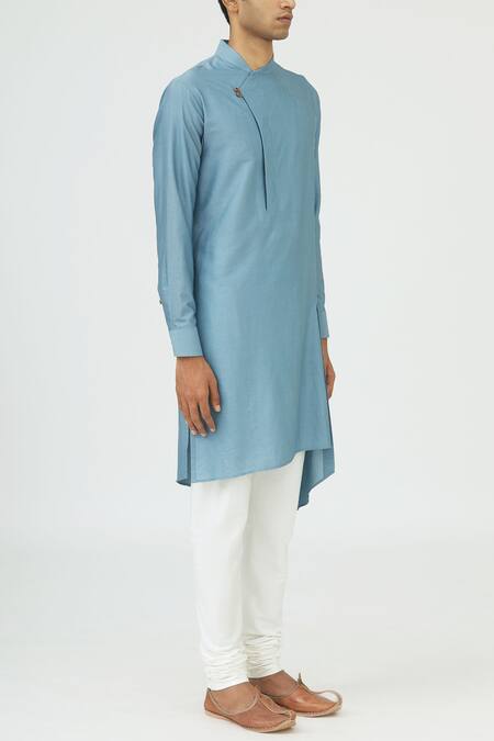 Dhruv Vaish Blue Silk, Terry Kurta Set Online at Aza Fashions Dhruv Vaish_Blue Silk, Terry Kurta Set _Online_at_Aza_Fashions