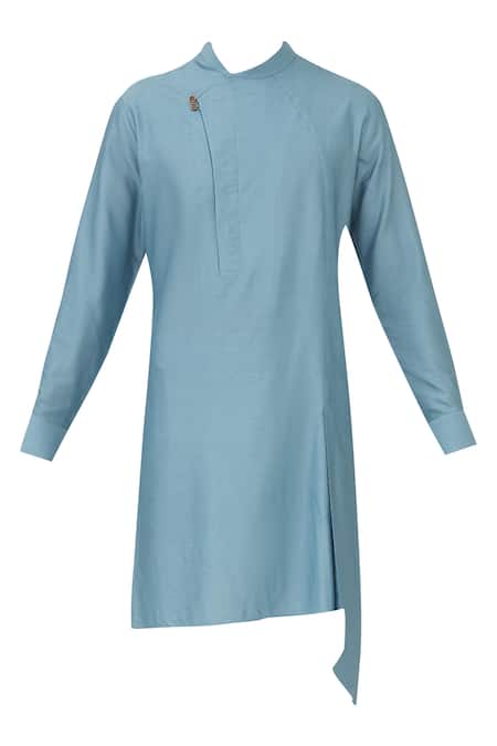 Shop Dhruv Vaish Blue Silk, Terry Kurta Set Online at Aza Fashions Shop_Dhruv Vaish_Blue Silk, Terry Kurta Set _Online_at_Aza_Fashions