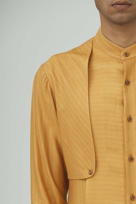 Dhruv Vaish_Yellow Spun Silk, Terry Cotton Textured Kurta Set_at_Aza_Fashions