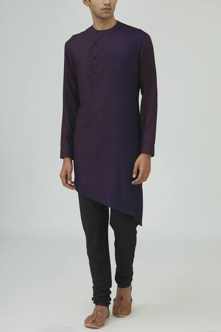 Dhruv Vaish Purple Cotton Silk Dyed Kurta Set
