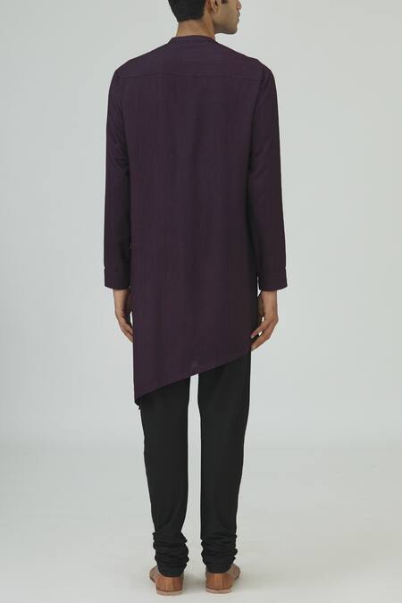 Shop Dhruv Vaish Purple Cotton Silk Dyed Kurta Set at Aza Fashions Shop_Dhruv Vaish_Purple Cotton Silk Dyed Kurta Set_at_Aza_Fashions