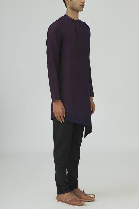 Dhruv Vaish Purple Cotton Silk Dyed Kurta Set Online at Aza Fashions Dhruv Vaish_Purple Cotton Silk Dyed Kurta Set_Online_at_Aza_Fashions