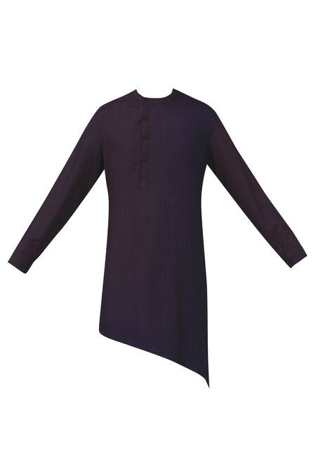 Shop Dhruv Vaish Purple Cotton Silk Dyed Kurta Set Online at Aza Fashions Shop_Dhruv Vaish_Purple Cotton Silk Dyed Kurta Set_Online_at_Aza_Fashions