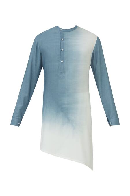 Shop Dhruv Vaish Blue Silk, Terry Dyed Kurta Set Online at Aza Fashions Shop_Dhruv Vaish_Blue Silk, Terry Dyed Kurta Set _Online_at_Aza_Fashions