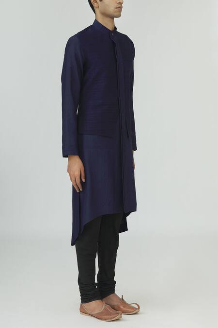 Dhruv Vaish_Blue Asymmetric Kurta Set_Online_at_Aza_Fashions