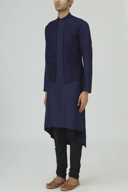 Buy_Dhruv Vaish_Blue Asymmetric Kurta Set_Online_at_Aza_Fashions