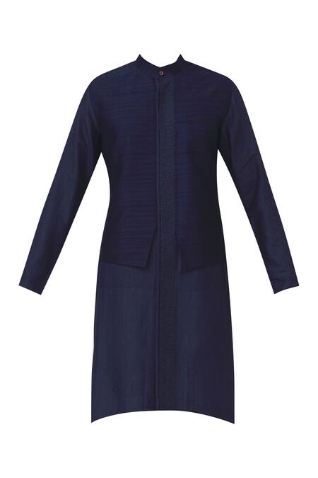 Shop_Dhruv Vaish_Blue Asymmetric Kurta Set_Online_at_Aza_Fashions