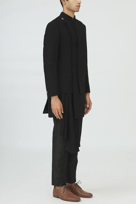 Dhruv Vaish Black Silk Sherwani Set Online at Aza Fashions Dhruv Vaish_Black Silk Sherwani Set _Online_at_Aza_Fashions
